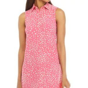 Anne Klein Women's Sleeveless Printed Collared Trapeze Dress - Medium